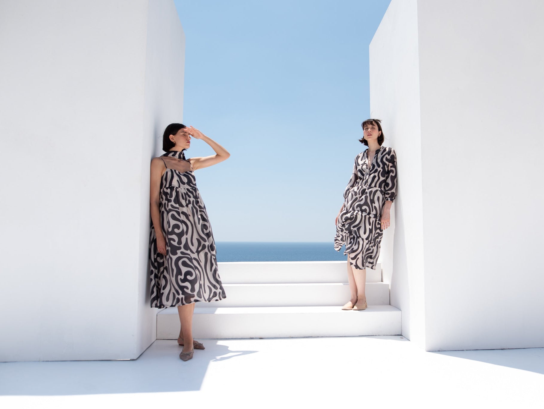 Onda Midi Dress in Savannah Print, linen vacation dress for a Mediterranean holiday by LUXMII