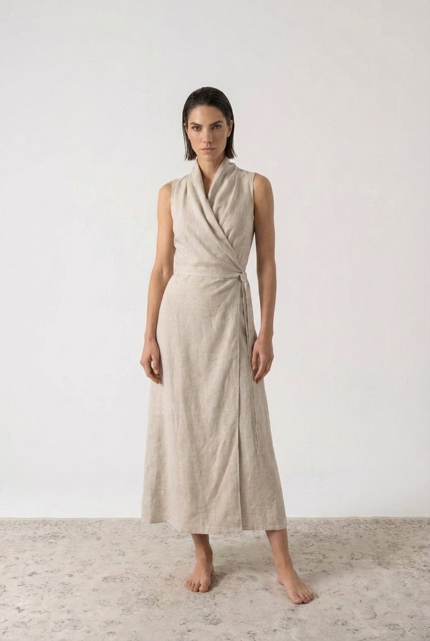 Amara Cowl Neck Wrap Dress Natural Luxmii
