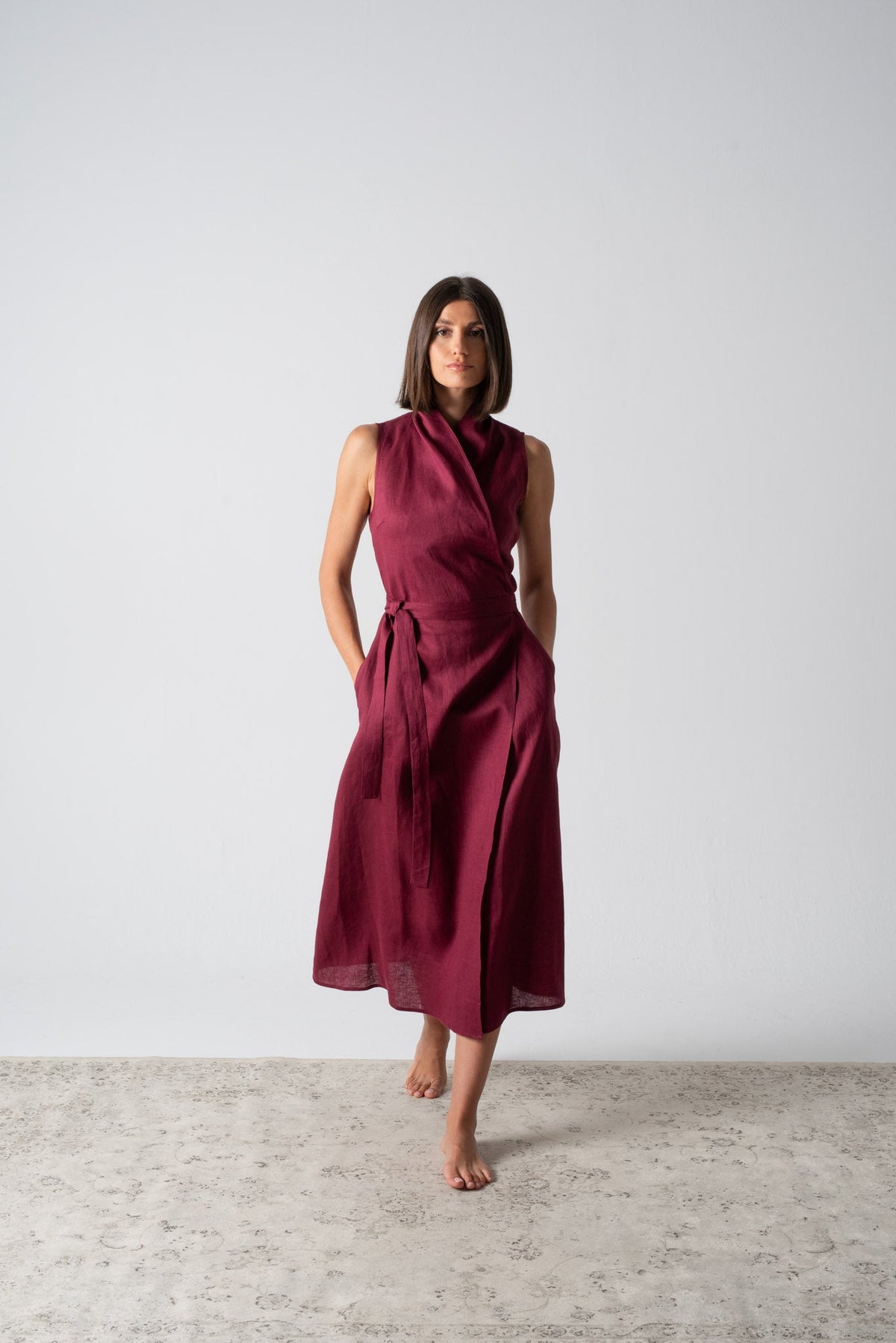 Amara Cowl Neck Wrap Dress Wine Luxmii