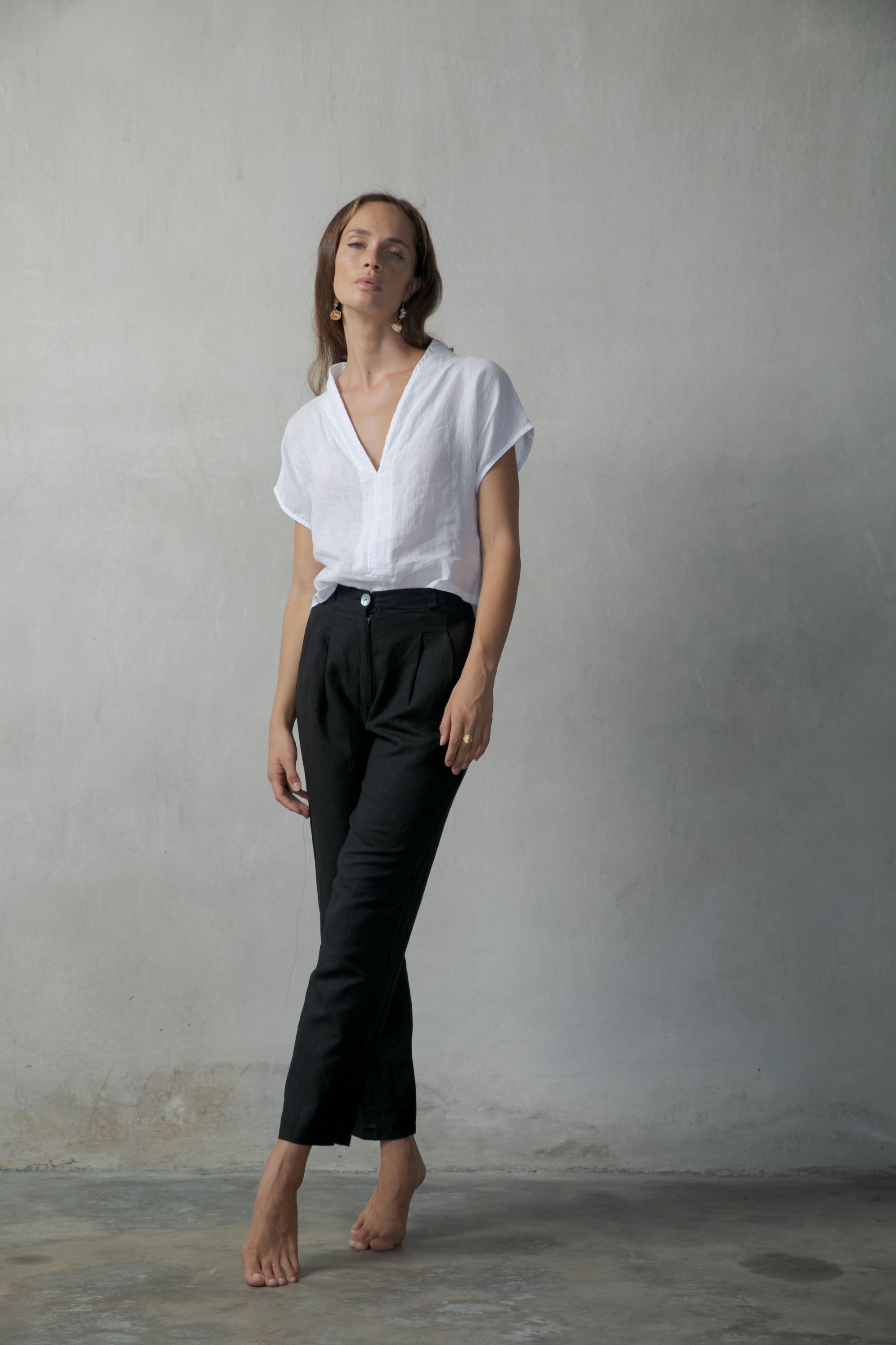 Collo Alto Linen Top White Luxmii