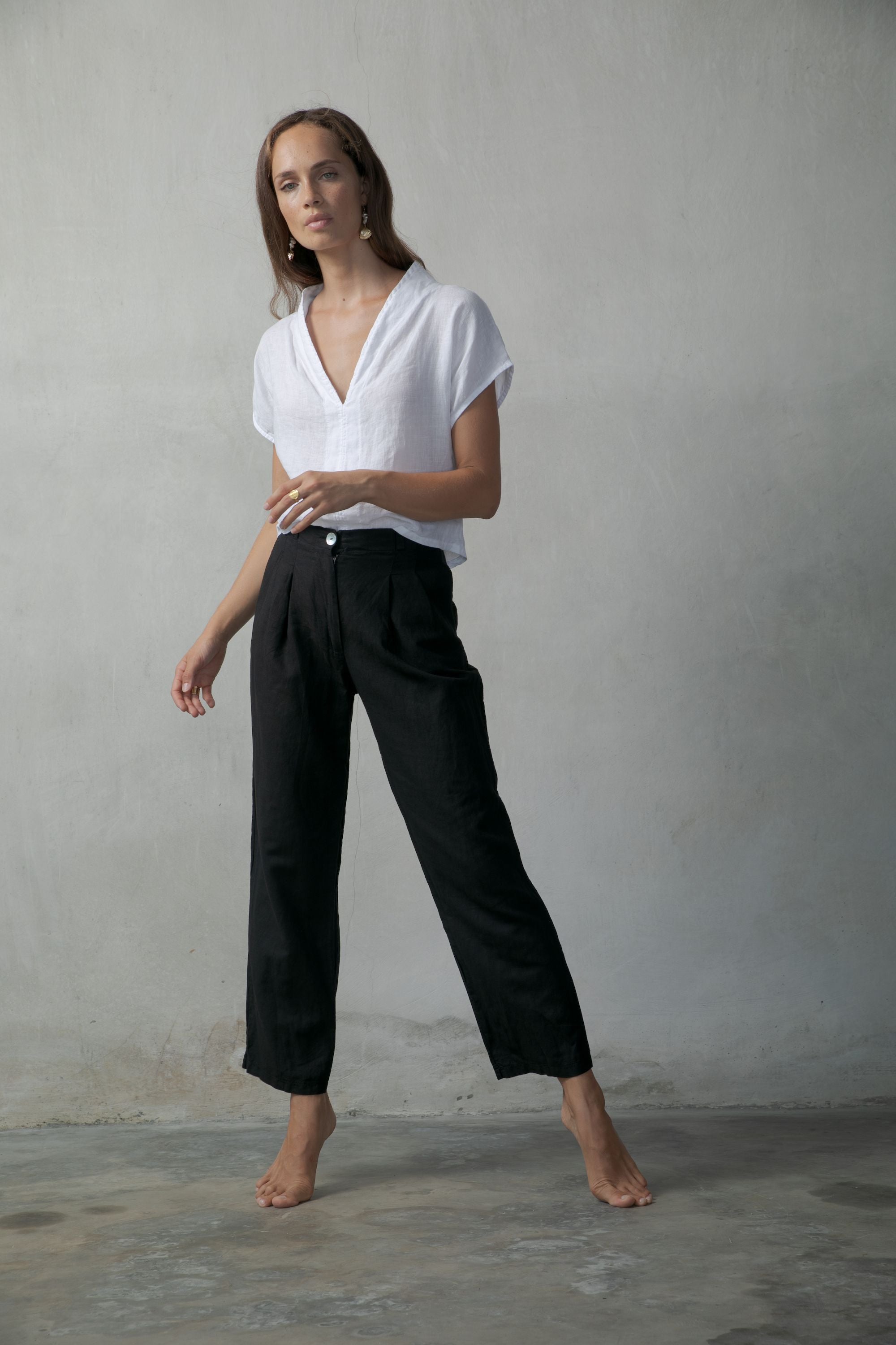 Collo Alto Linen Top White Luxmii