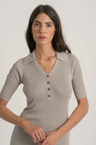 Copy of Ribbed Linen Midi Polo Dress in Pebbly Grey Luxmii
