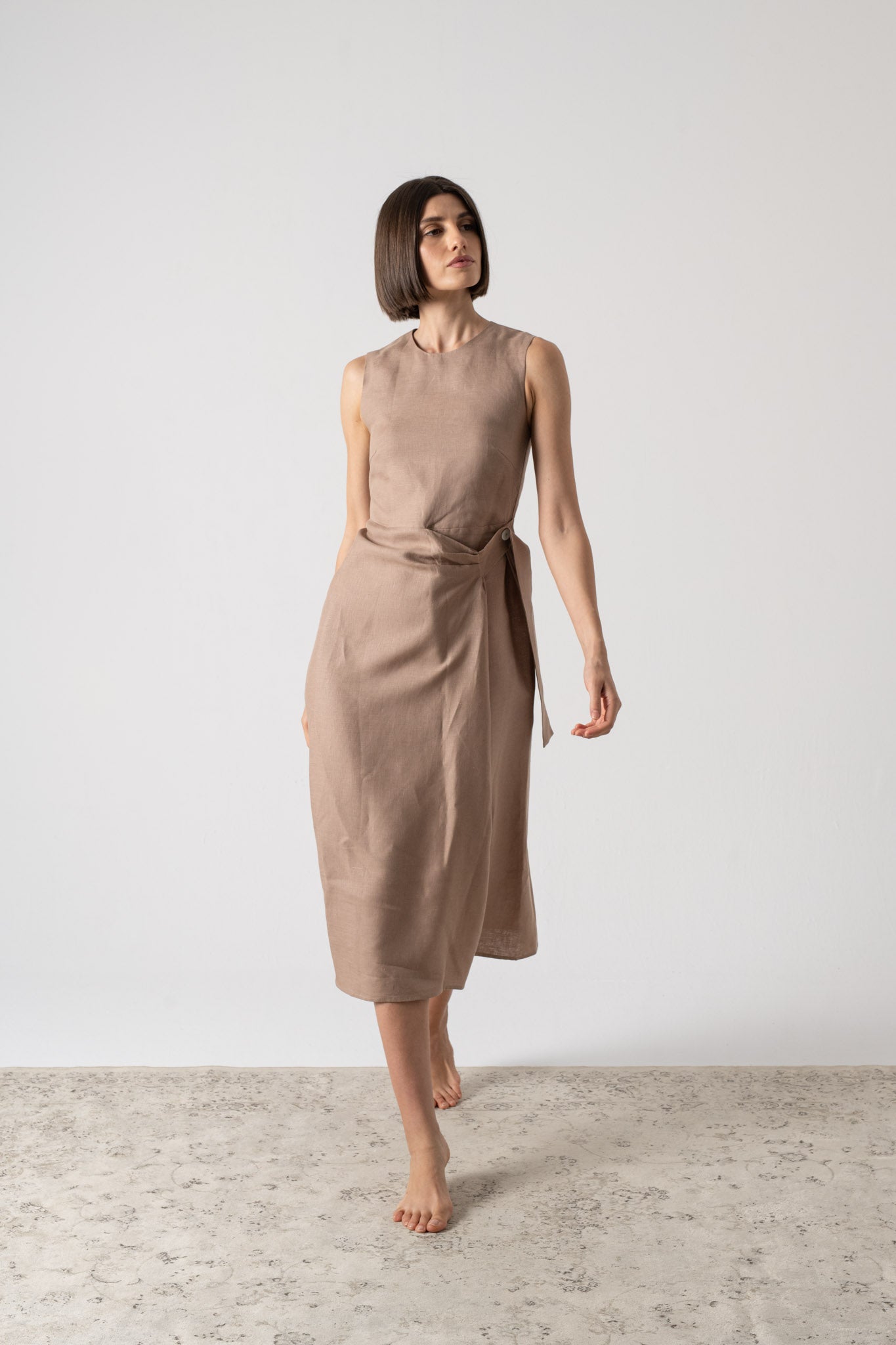 Eda Midi Wrap Dress Mocha Taupe Luxmii