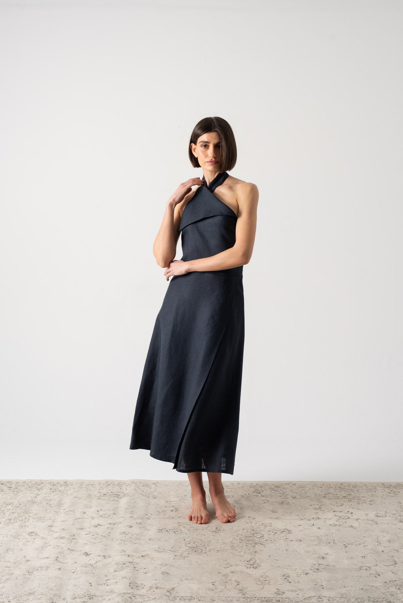 Oréa Halter Midi Dress Navy Luxmii