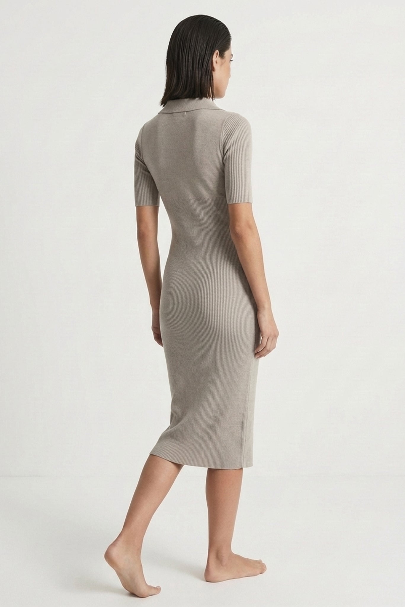 Ribbed Midi Polo Dress in Pebble Grey Luxmii