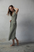 Safari Linen Wrap Dress Khaki Luxmii