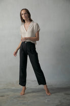 Cropped Collo Alto Linen Top Oatmeal - Luxmii