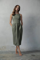 Farfalla Linen Midi Dress Khaki - Luxmii