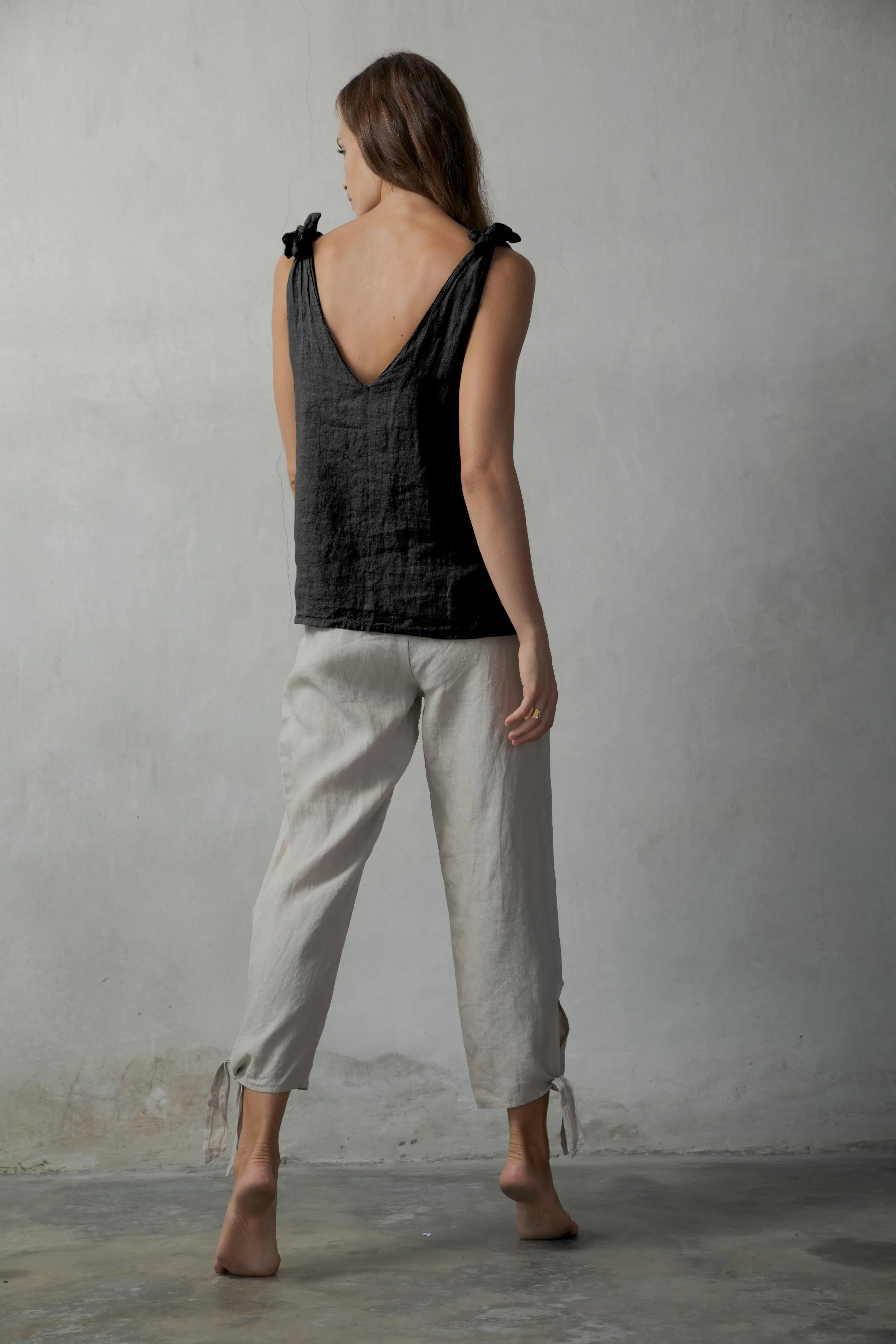 Tie Knot Linen Cami Top Black - Luxmii