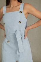 Volonté Linen Midi Dress Sky Blue Luxmii