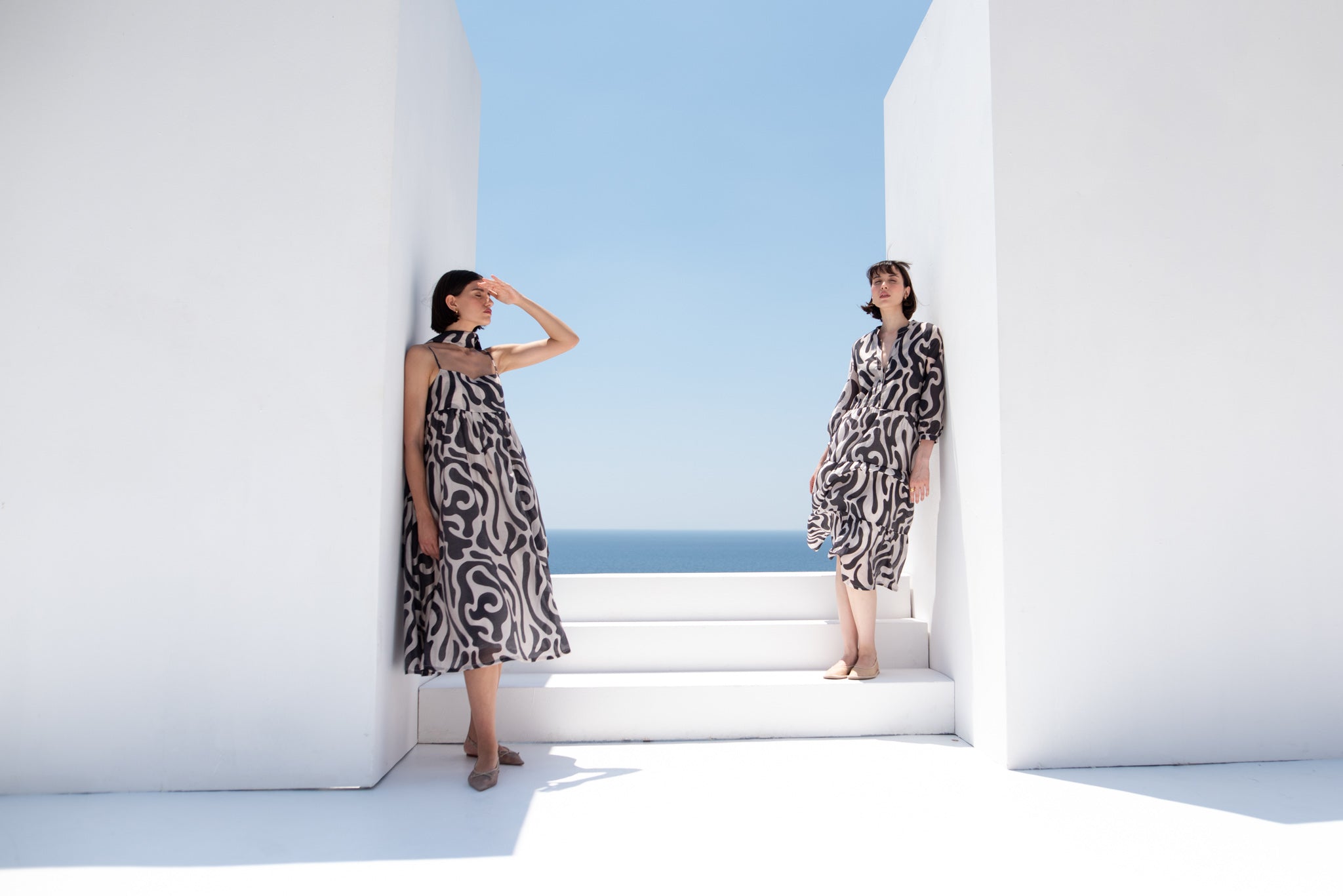 Onda Midi Dress in Savannah Print, linen vacation dress for a Mediterranean holiday by LUXMII
