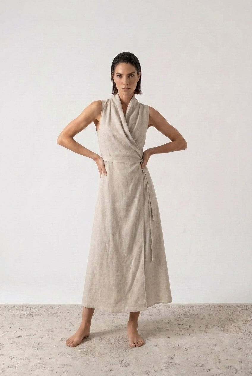 Amara Cowl Neck Wrap Dress Natural Luxmii