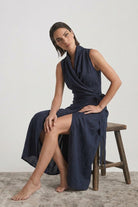 Amara Cowl Neck Wrap Dress Navy Luxmii