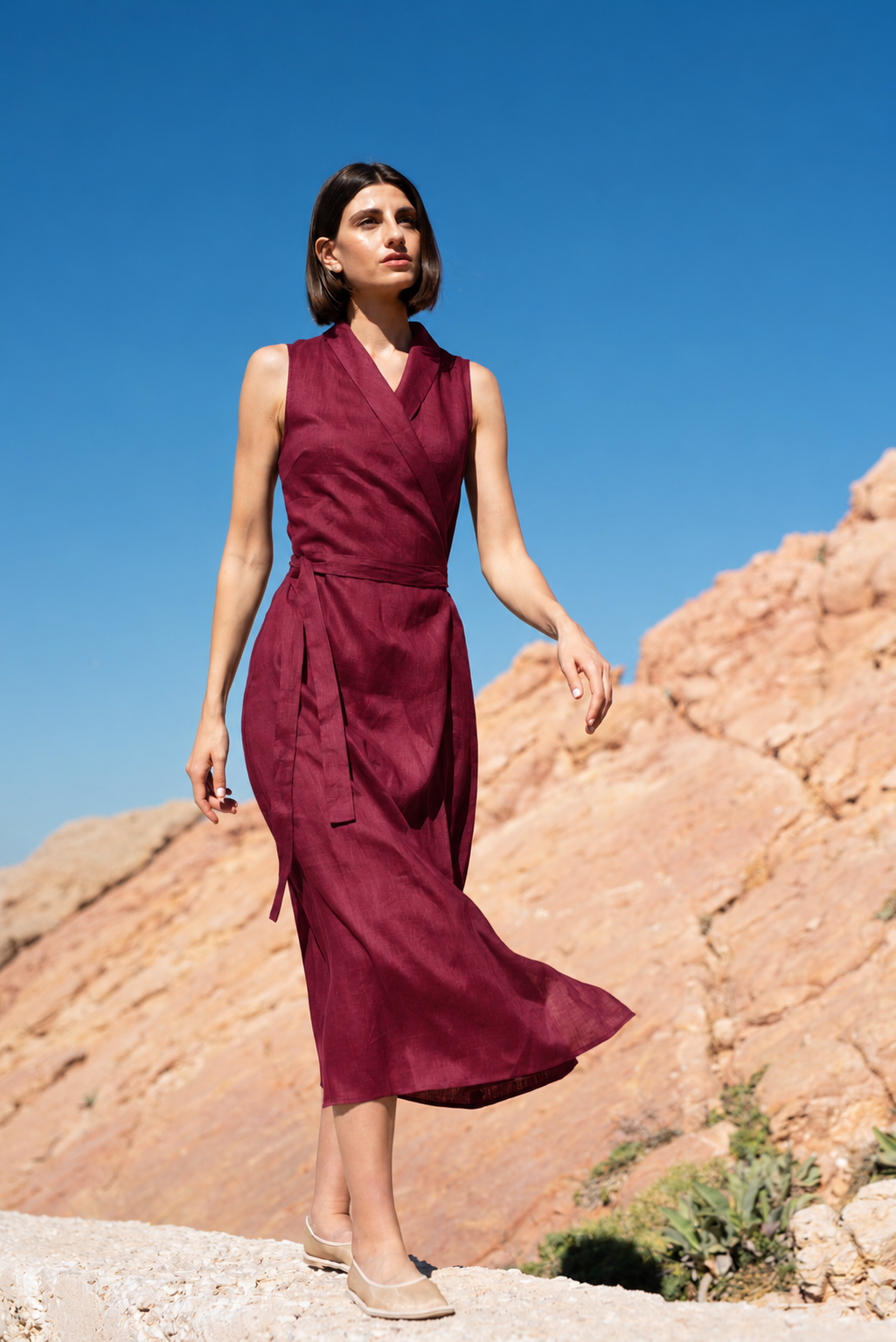 Amara Cowl Neck Wrap Dress Wine Luxmii