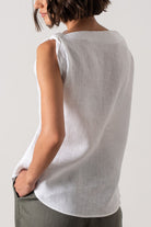 Asymmetrical Linen Knot Top White Luxmii