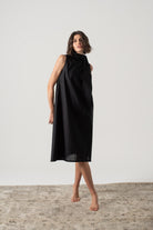 Axel Linen Tie Dress Black Luxmii