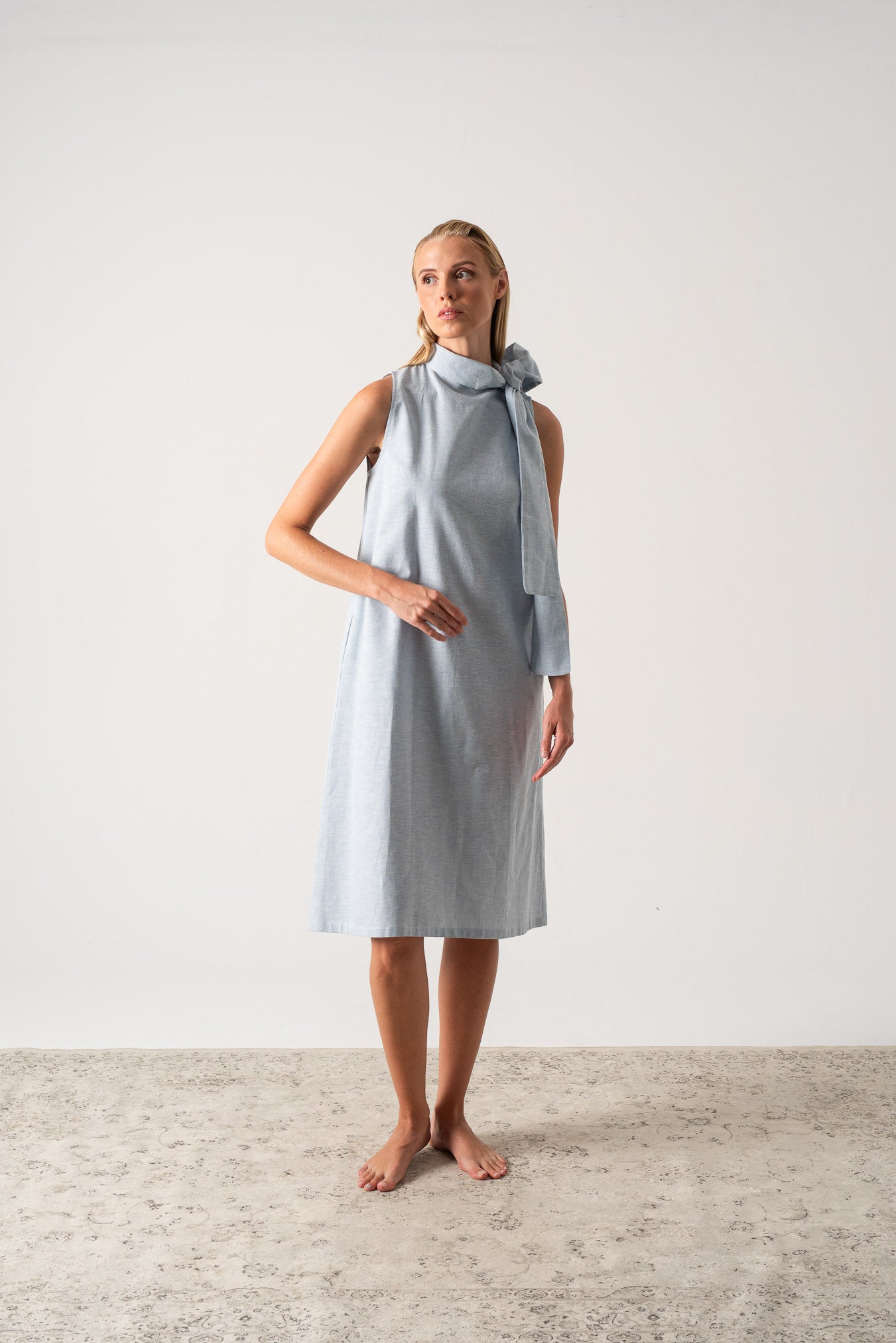 Axel Linen Tie Dress Sky Blue Luxmii