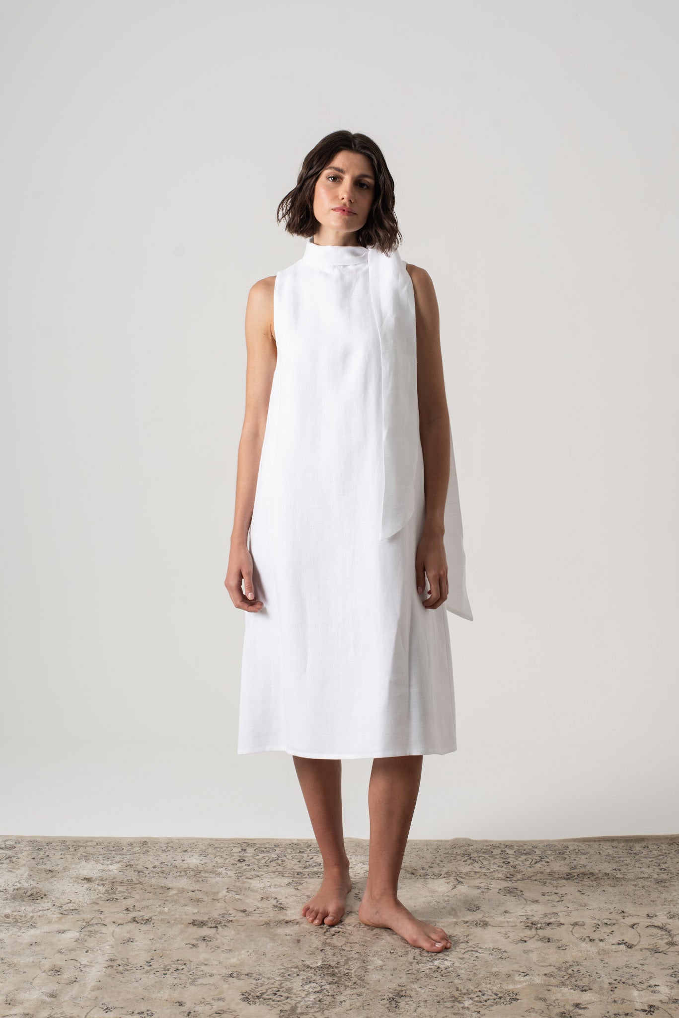 Axel Linen Tie Dress White Luxmii