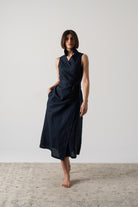Cora Wrap Dress Navy Luxmii