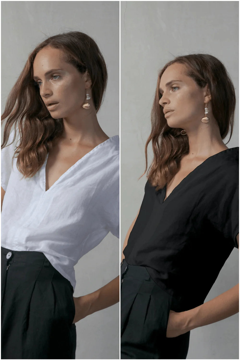 Cropped Collo Alto Linen Top Black + White Luxmii