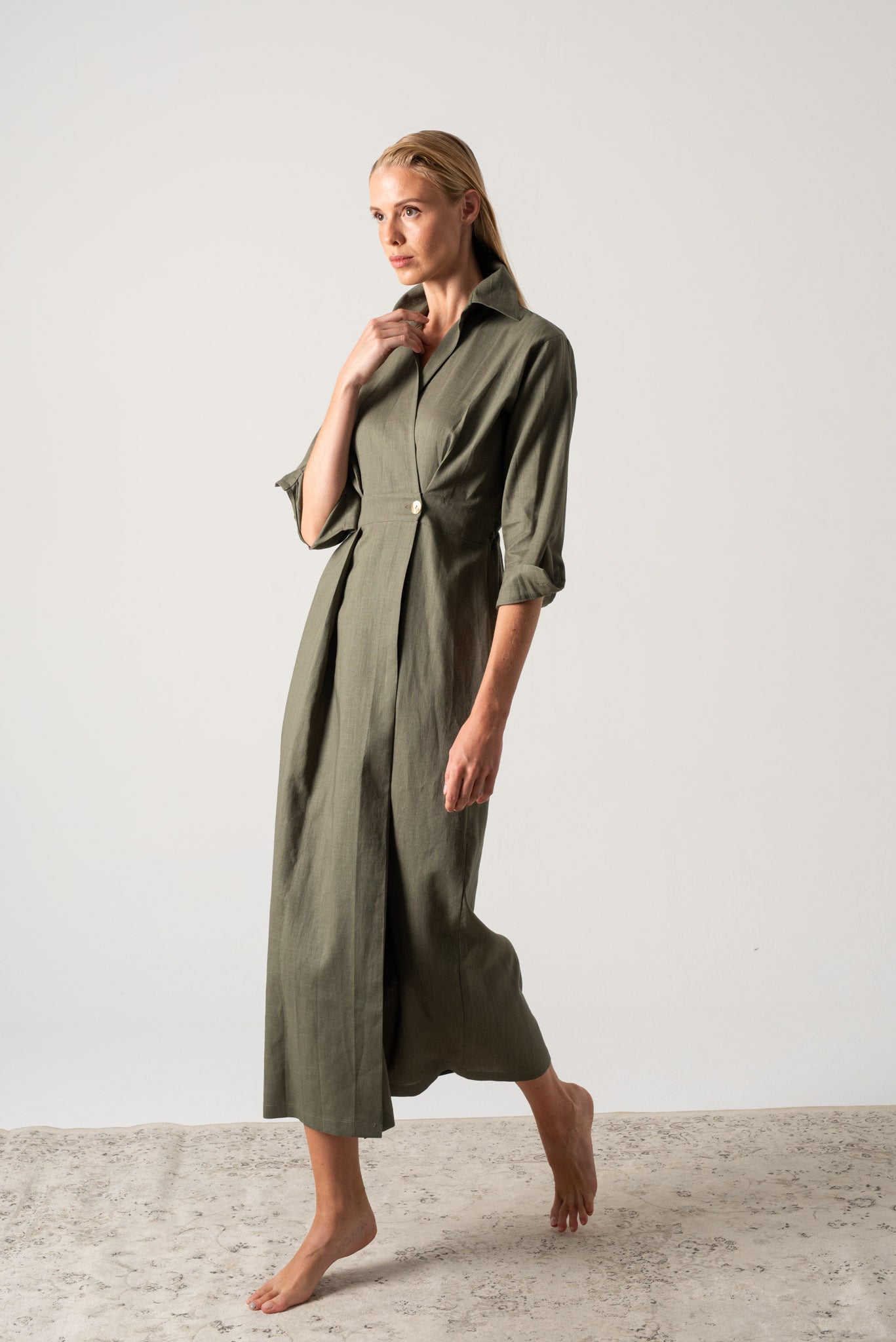 Halvar Linen Maxi Dress Khaki Luxmii