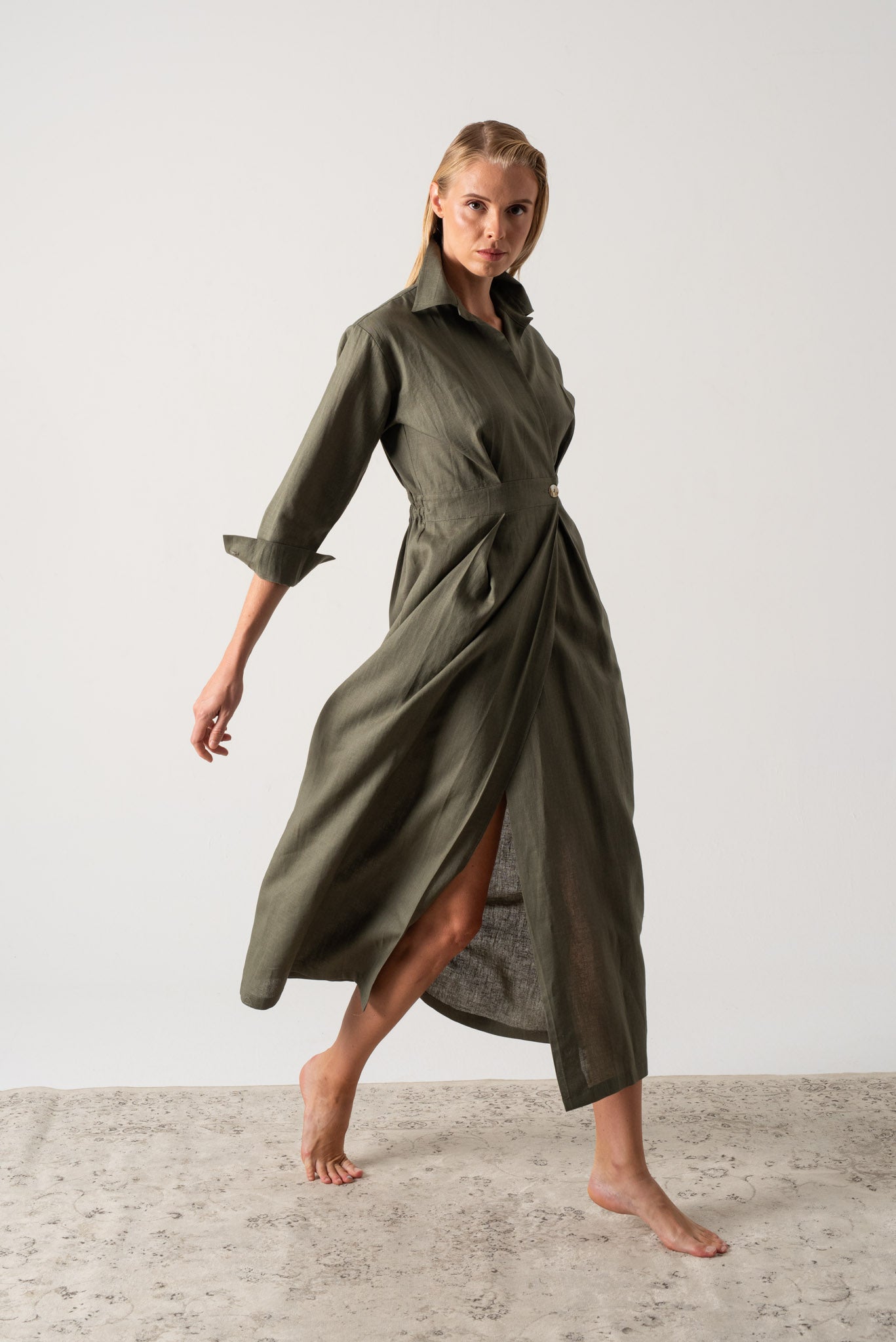 Halvar Linen Maxi Dress Khaki Luxmii