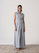 Halvar Sleeveless Maxi Dress French Blue Stripe Luxmii