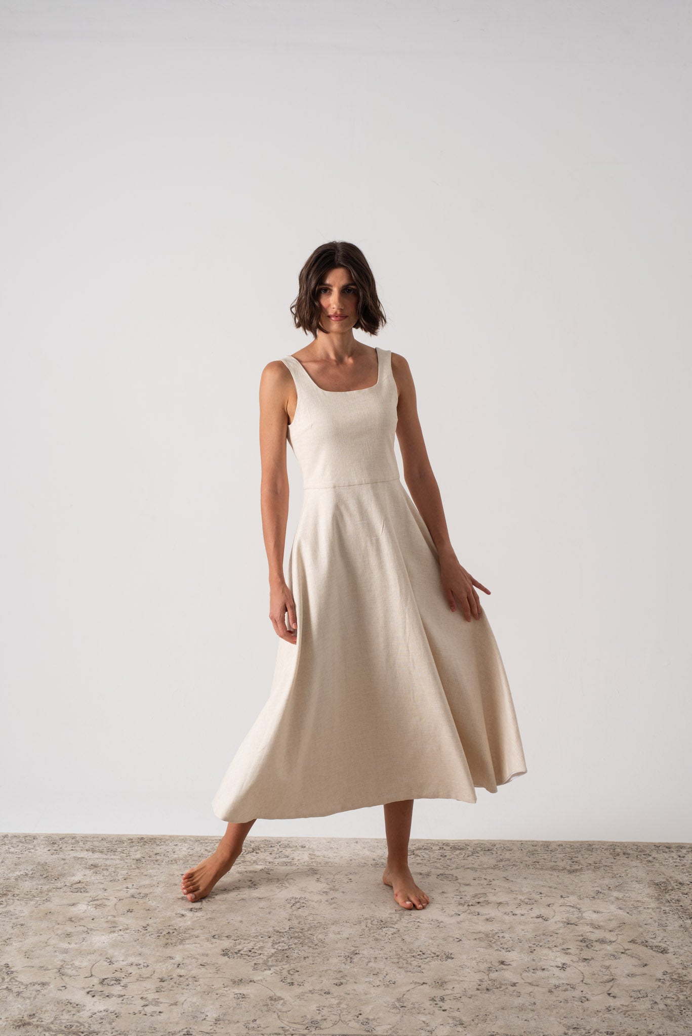 Ionia Linen Midi Dress Natural Beige Luxmii