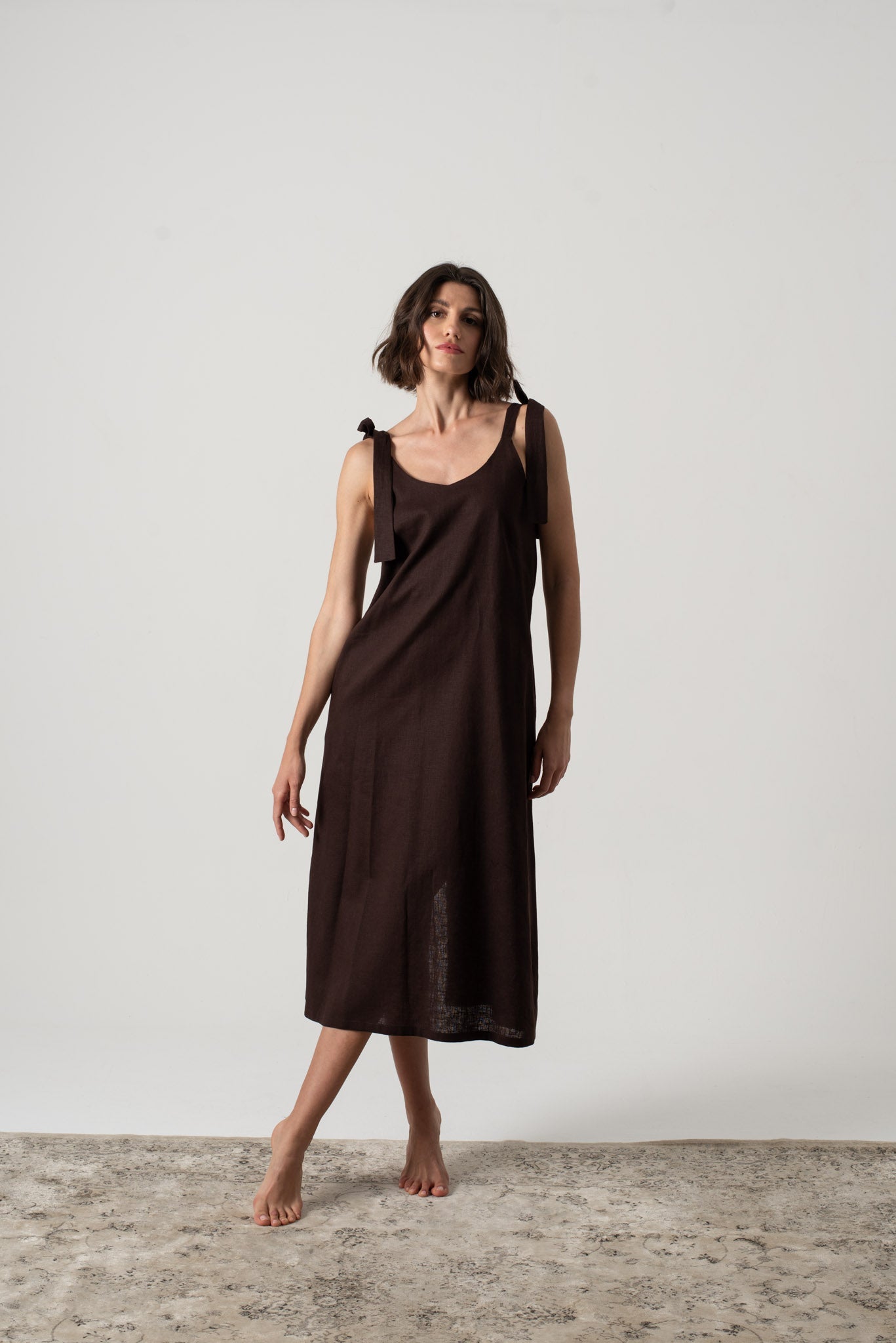 Jakob Linen Slip Dress Brown Espresso Luxmii