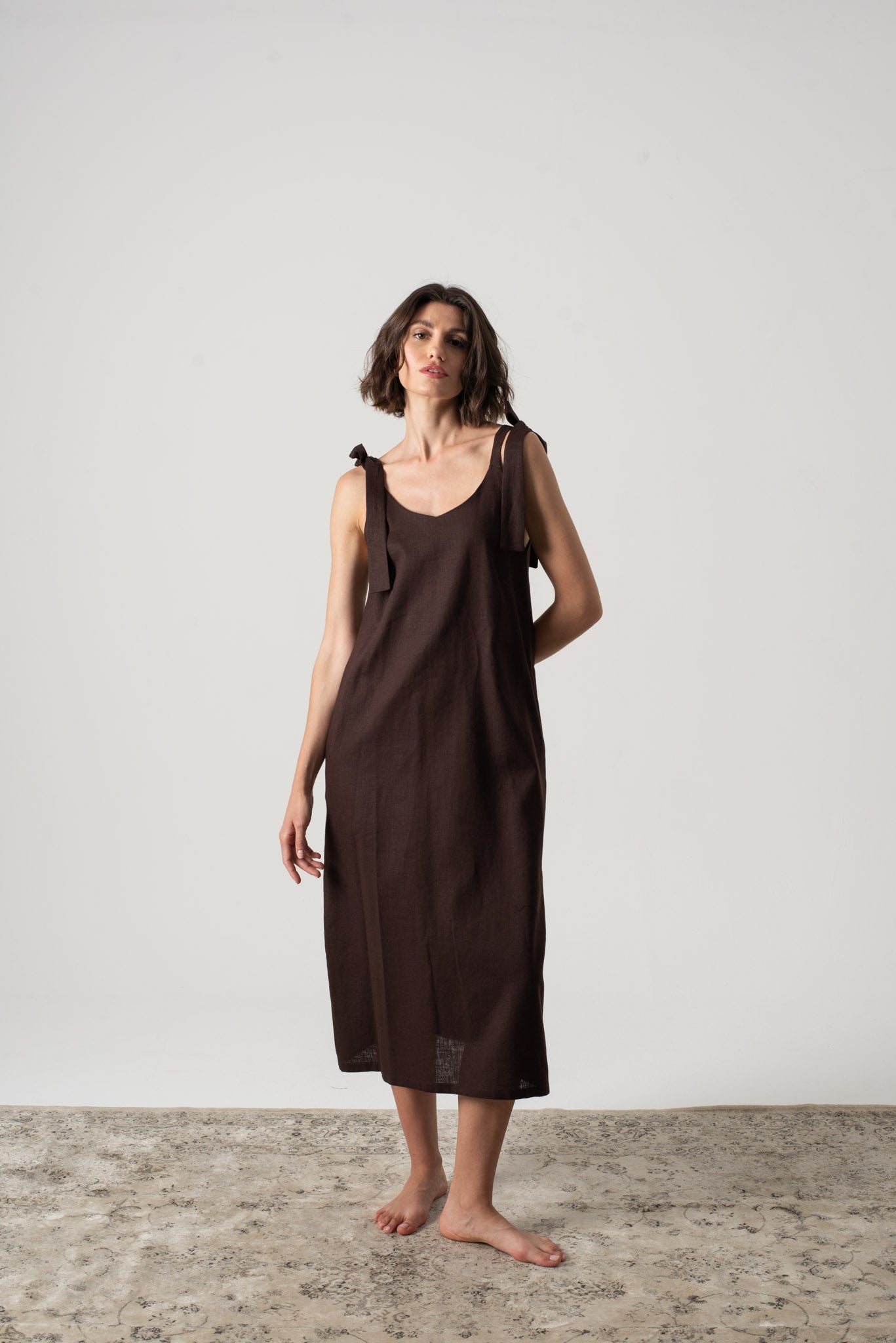 Jakob Linen Slip Dress Brown Espresso Luxmii