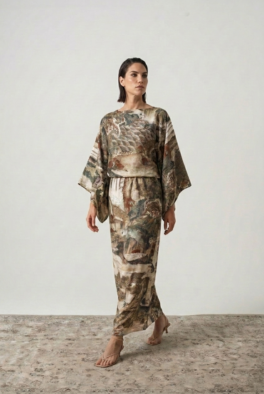 Kimonos Dress Minhwa Print Luxmii