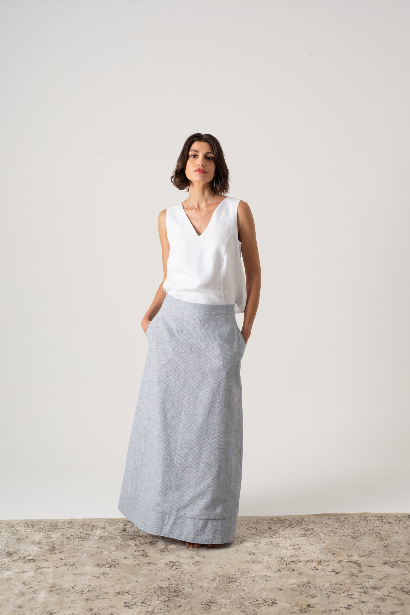 Olen Linen Maxi Skirt French Blue Stripe Luxmii