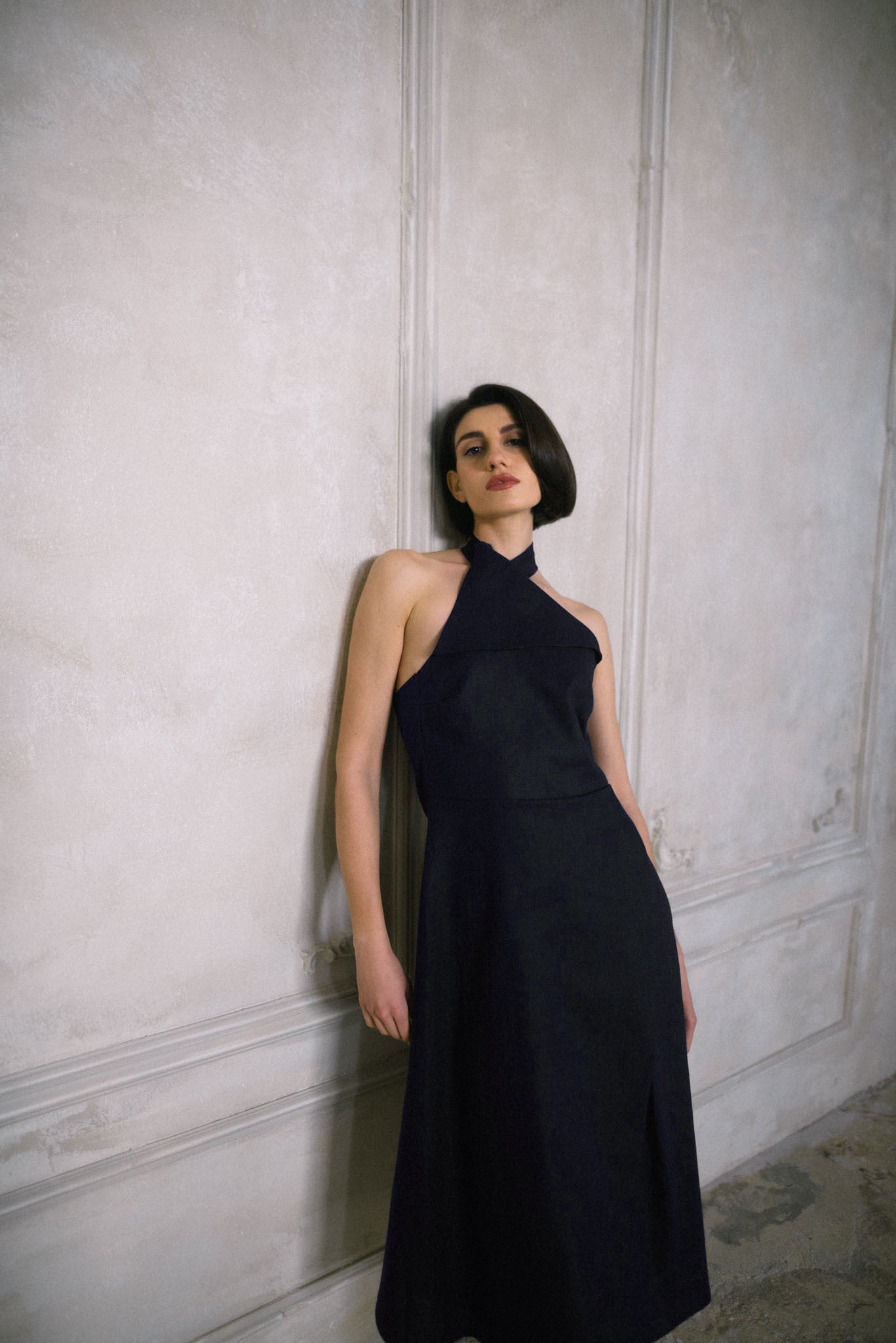 Oréa Halter Midi Dress Navy Luxmii