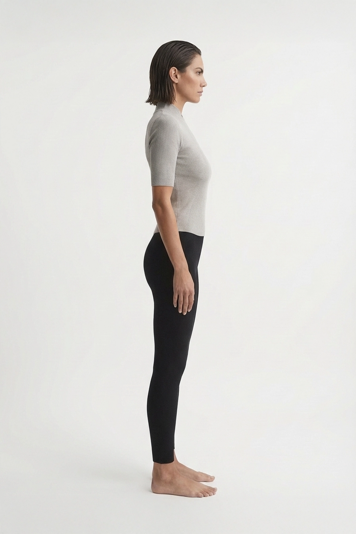 Ribbed Entonnoir Top in Pebble Grey Luxmii