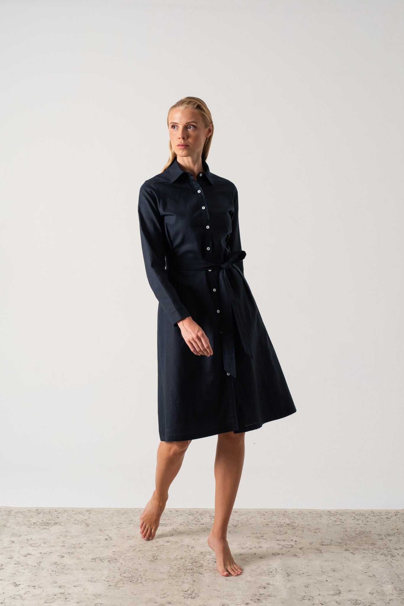 Rumi Linen Shirt Dress Navy Luxmii