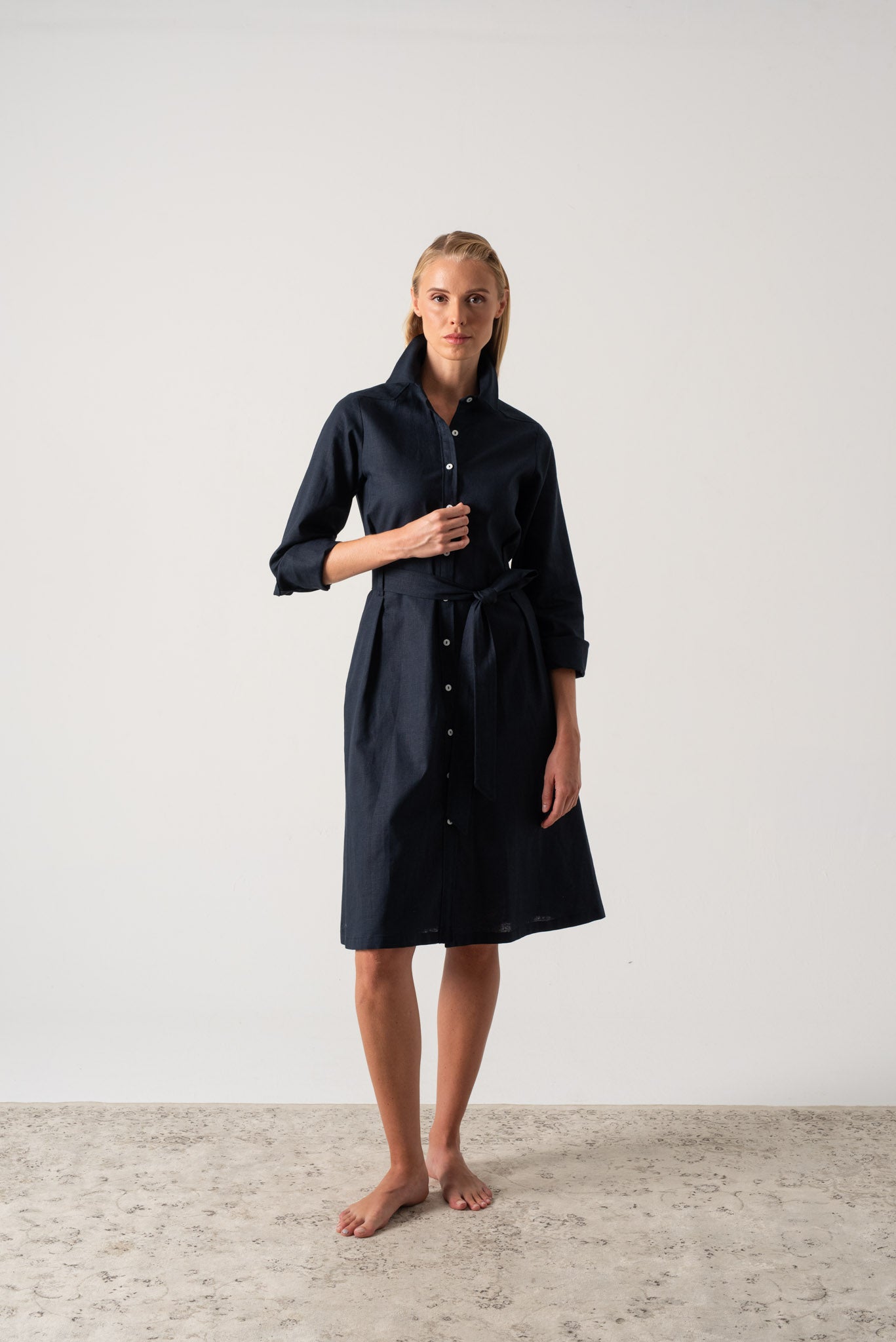 Rumi Linen Shirt Dress Navy Luxmii