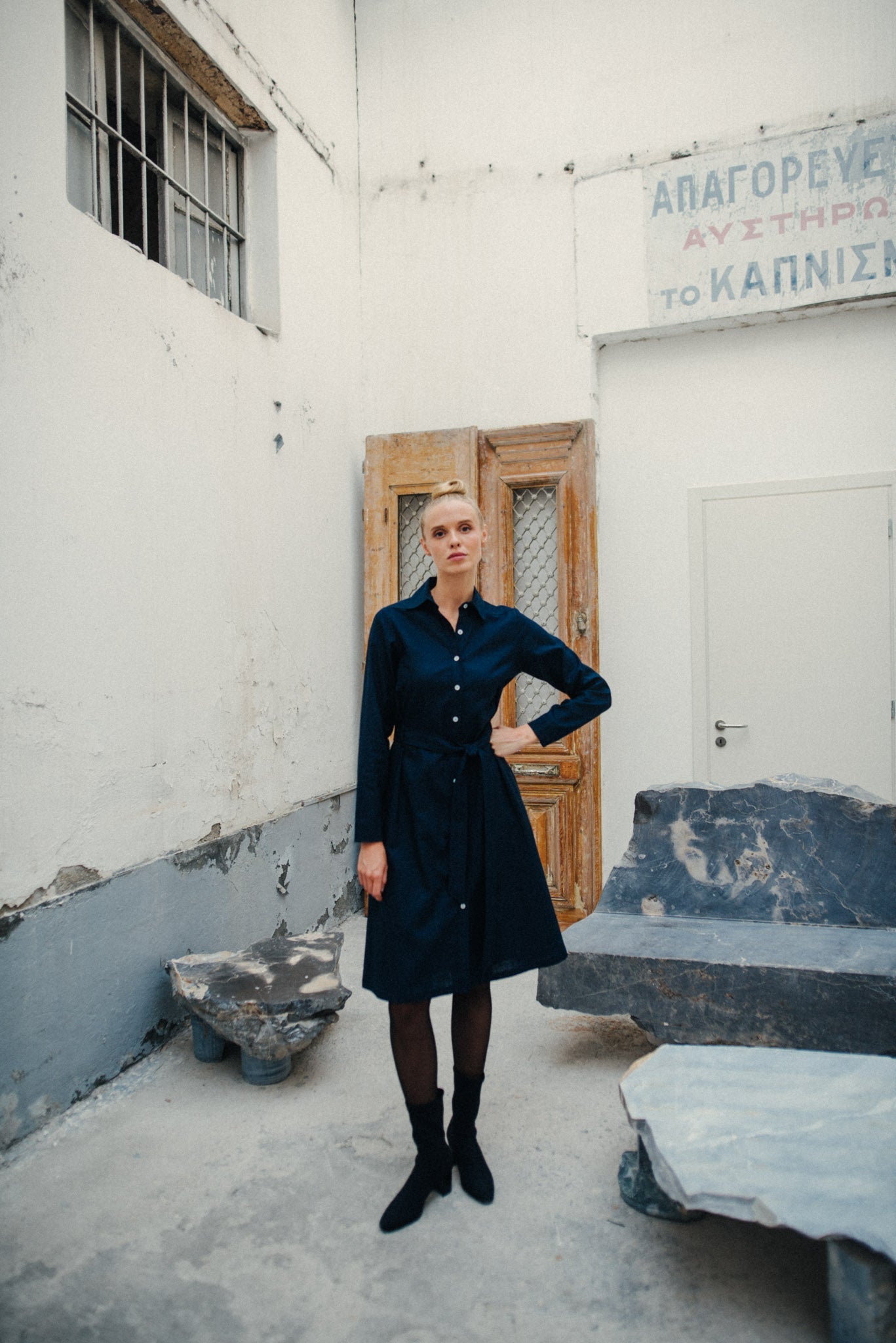 Rumi Shirt Dress Navy Luxmii