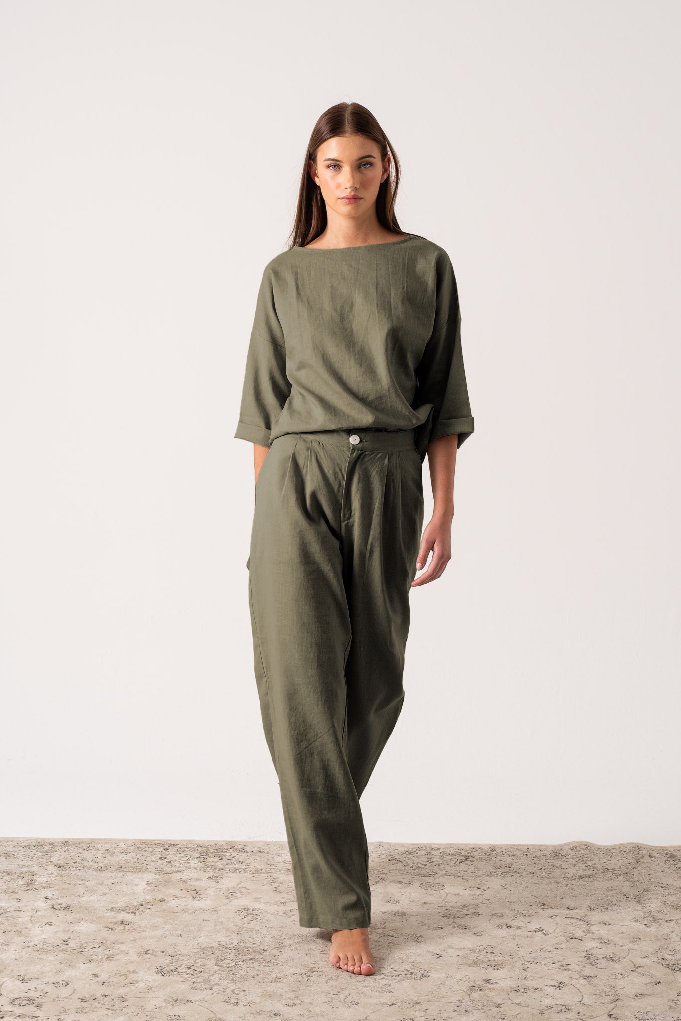 Thalia Linen Trouser Khaki Luxmii