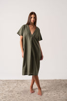 Vacanza Linen Kaftan Khaki Luxmii