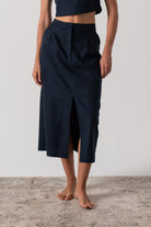 Zafran Midi Skirt in Navy Luxmii