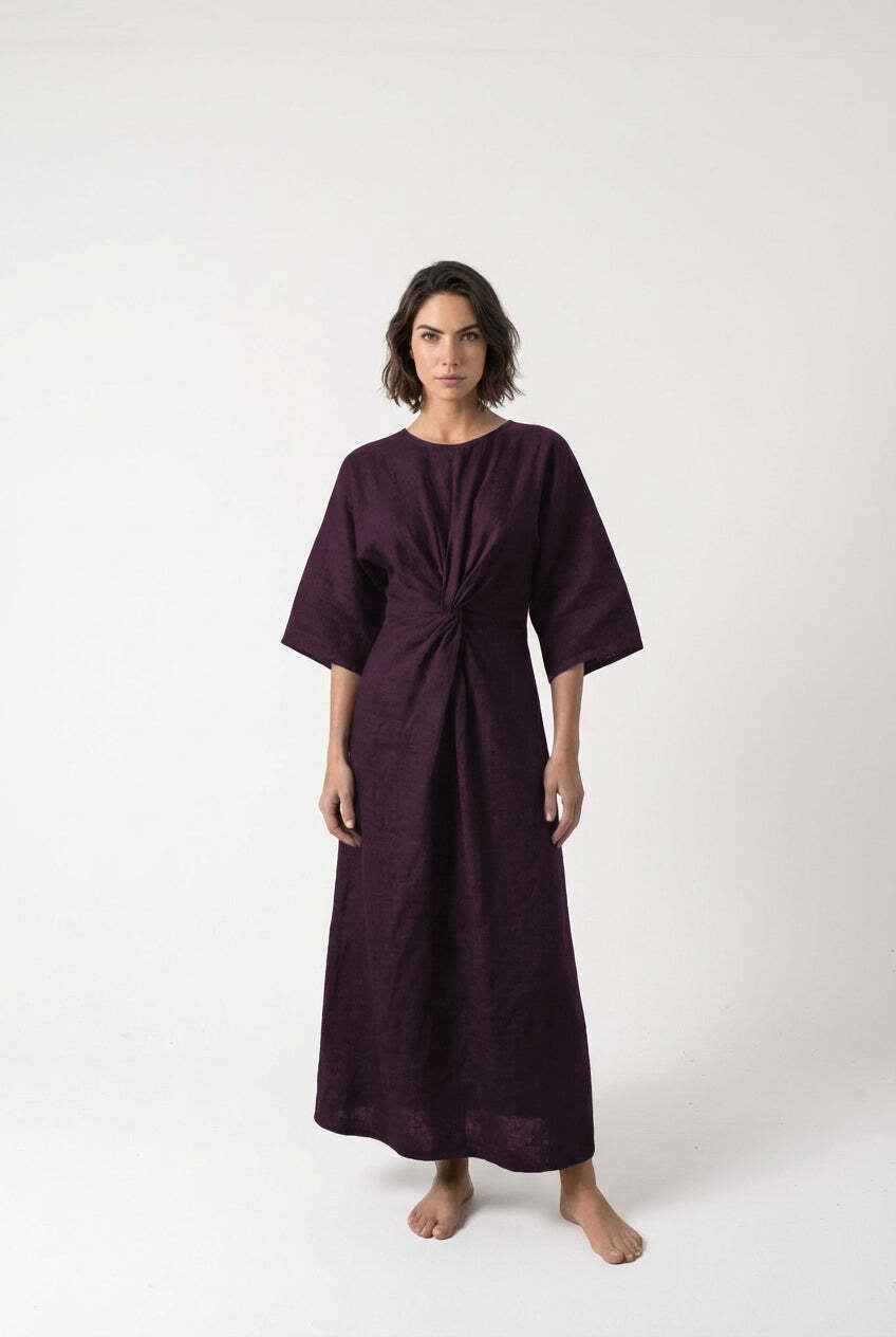 Zahira Knot Dress Aubergine Luxmii