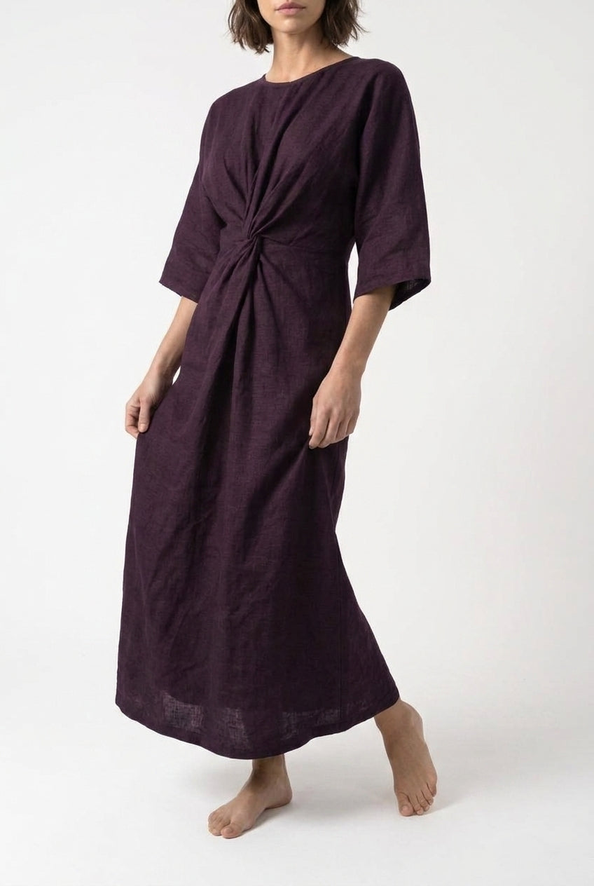 Zahira Knot Dress Aubergine Luxmii