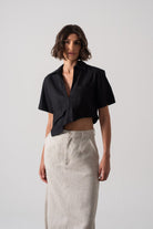 Zinnia Linen Cropped Top in Black Luxmii