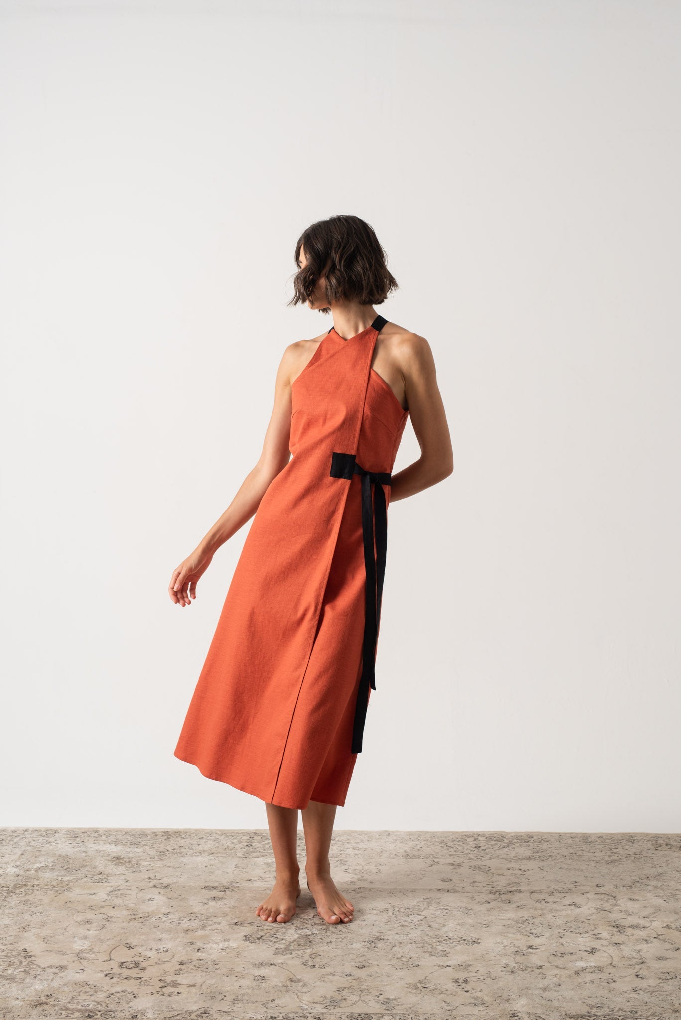 Zulu Linen Wrap Dress in Copper Luxmii