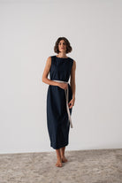 Zuri Linen Midi Dress in Navy Luxmii