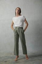 Piega Linen Trousers Khaki - Luxmii